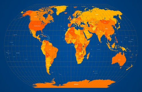 world-map-in-orange-and-blue-michael-tompsett